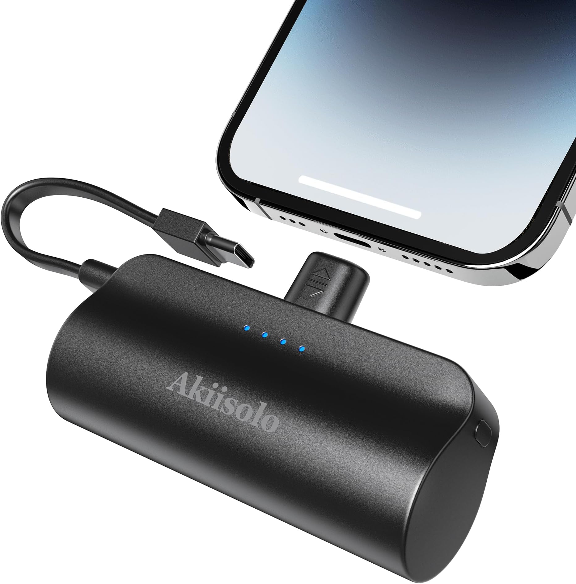 Portable Charger Power Bank for iPhone with Dual Infterface, Real 5000mAh, Mini Phone Charger Battery Pack Fast Charging Compatible with iPhone 15/14/14 Pro Max/14 Plus/13/12/11/X/8/7/6, More (Black)