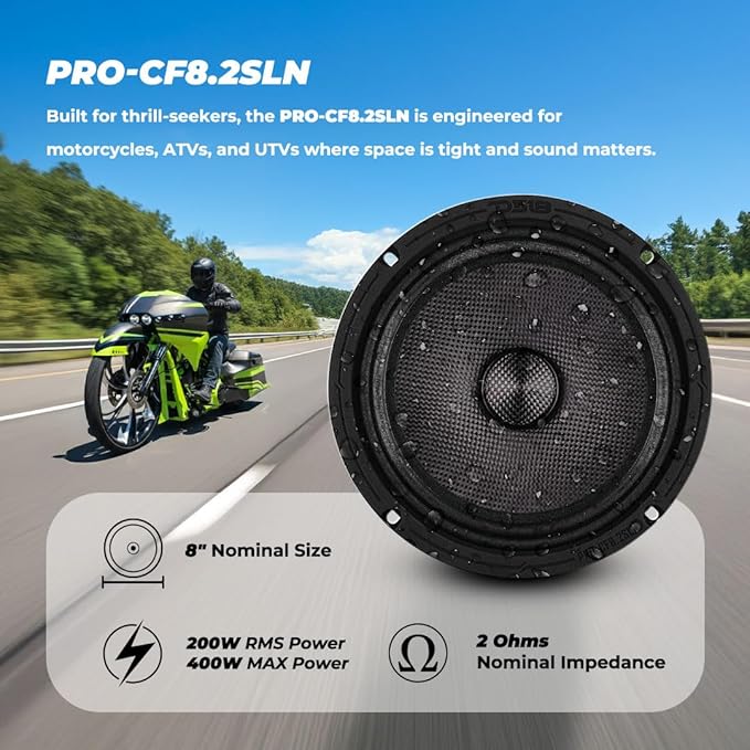 Parlante DS18 PRO-CF8.2SLN 8" Slim Midrange para Motos y Powersports miniatura 2