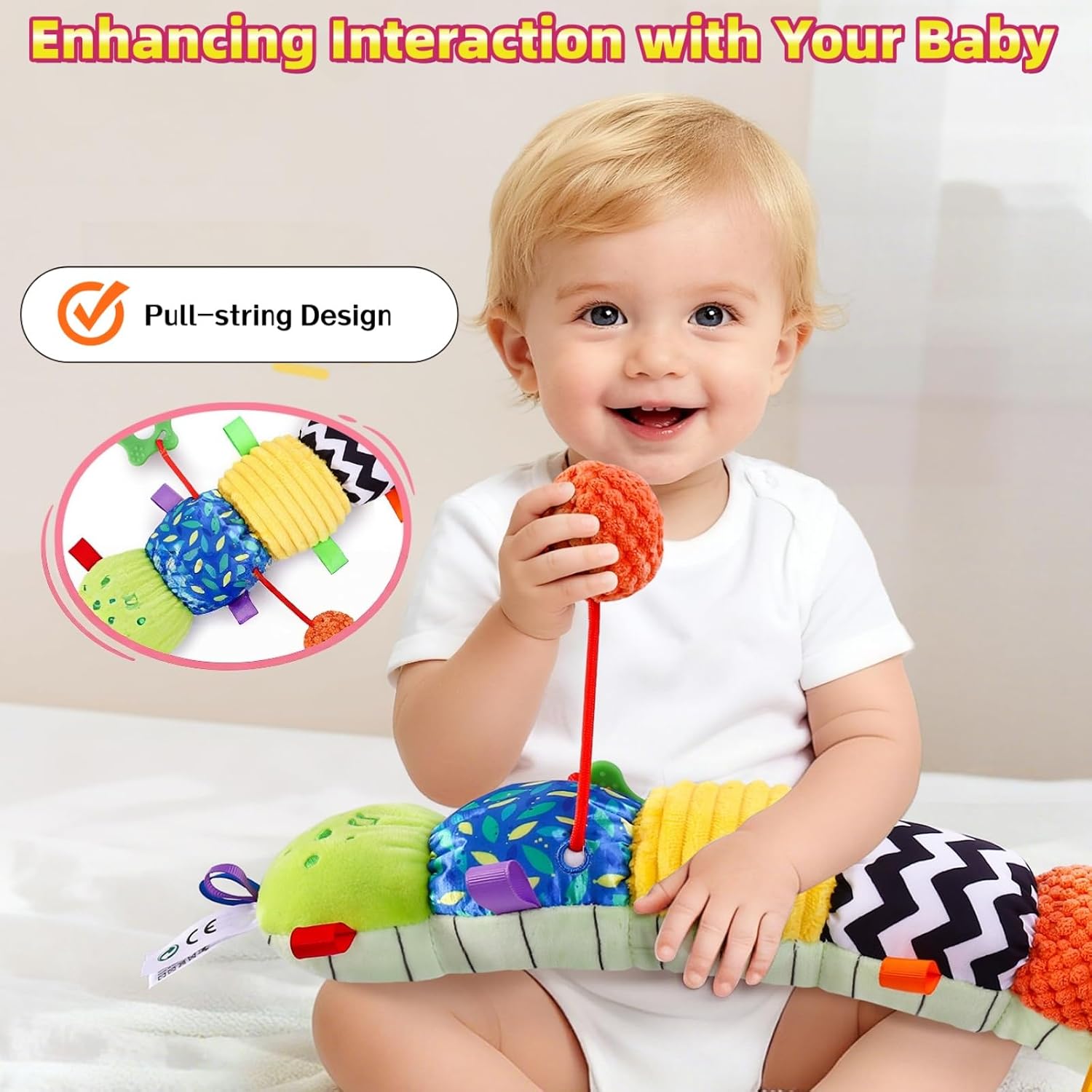 Musical Caterpillar Baby Toys for 0-6 6-12 Months, Multi-Functional Sensory Tummy Time Toys with Mirror Rattle Crinkle, Developmental Stuffed Animal Toy for Newborn Boys Girls Shower Gifts (Green) image 2