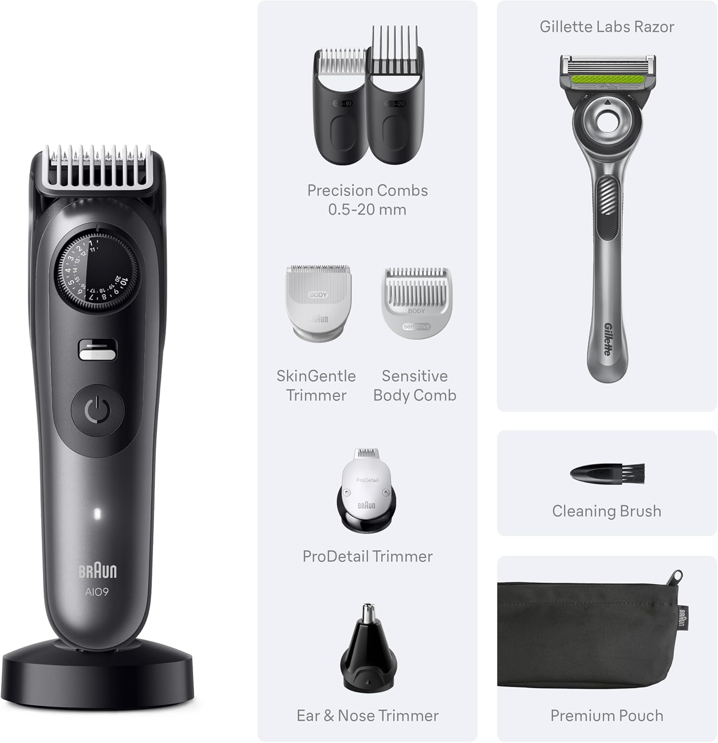 Braun All-in-One Series 9 Beard and Body Trimmer, AIO 9535 for Men with Gillette Labs Razor, Cordless Grooming System with Precision Length Control, Rechargeable Electric Facial Hair Tool - Image 8