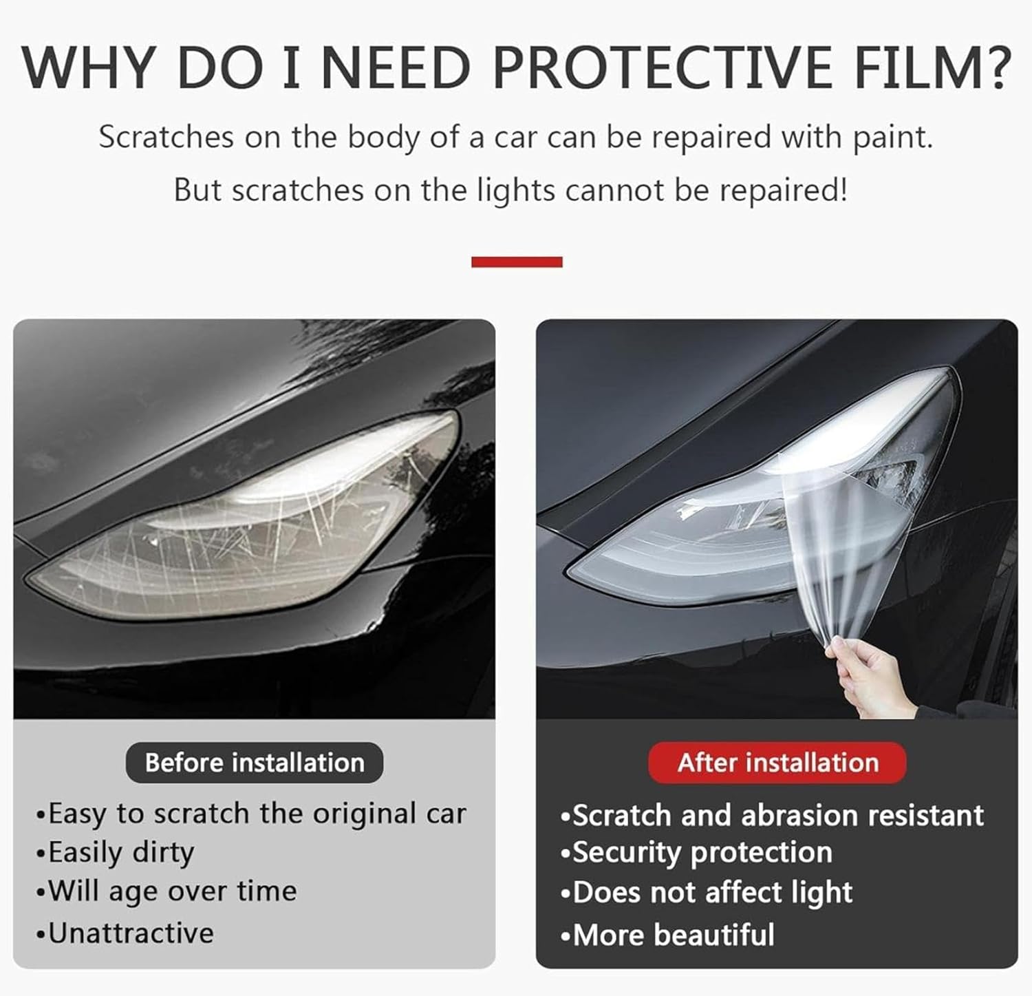 Headlight Protection Sticker Car Front Headlamp Protection Film car Lights Film Headlight Anti-Scratch Non-Yellowing Protective Film Exterior Accessories for M2 F87 2016-2020