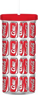 Coca-Cola Pop Art Plastic Tall Cold Cup with Lid and Straw, 20 Ounces