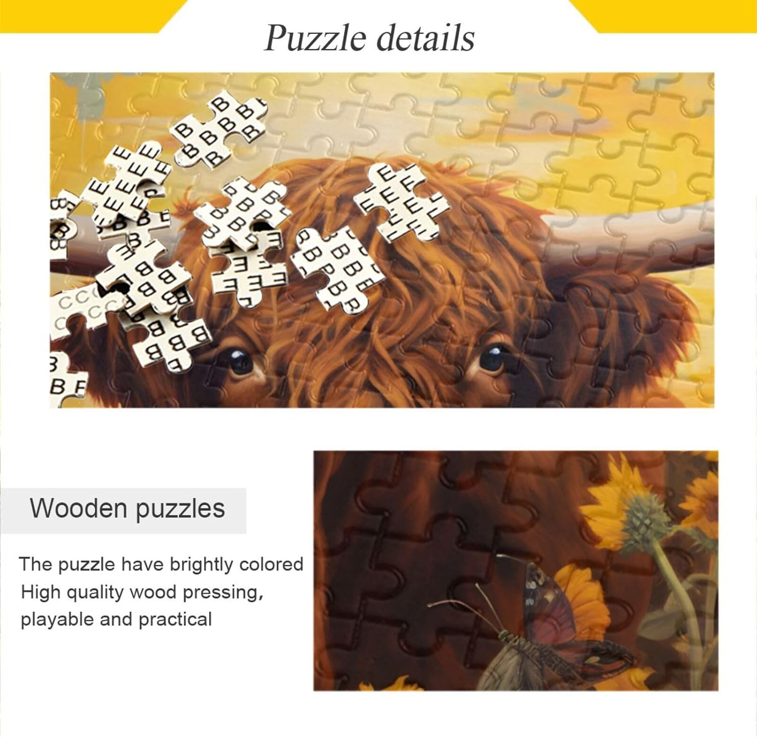 Jigsaw Puzzle for Adults 500 Pieces, Blue Butterfly Highland Cow Impossible Hard Difficult Challenging Puzzles for Adults Jigsaw Puzzle for Party Entertainment, Family Games