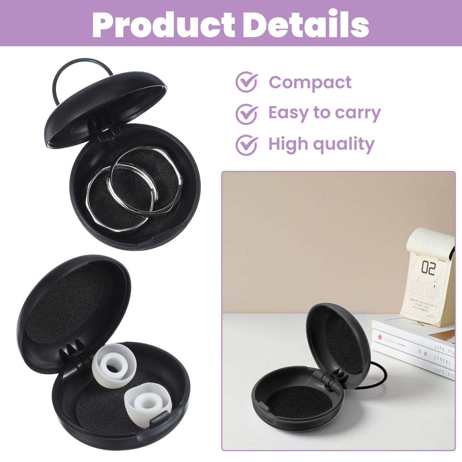 4 fundas para tapones para los oídos, soporte redondo portátil con cordón, mini fundas de almacenamiento para viajes de negocios, almacenamiento de auriculares, baratijas, etc. (negro)