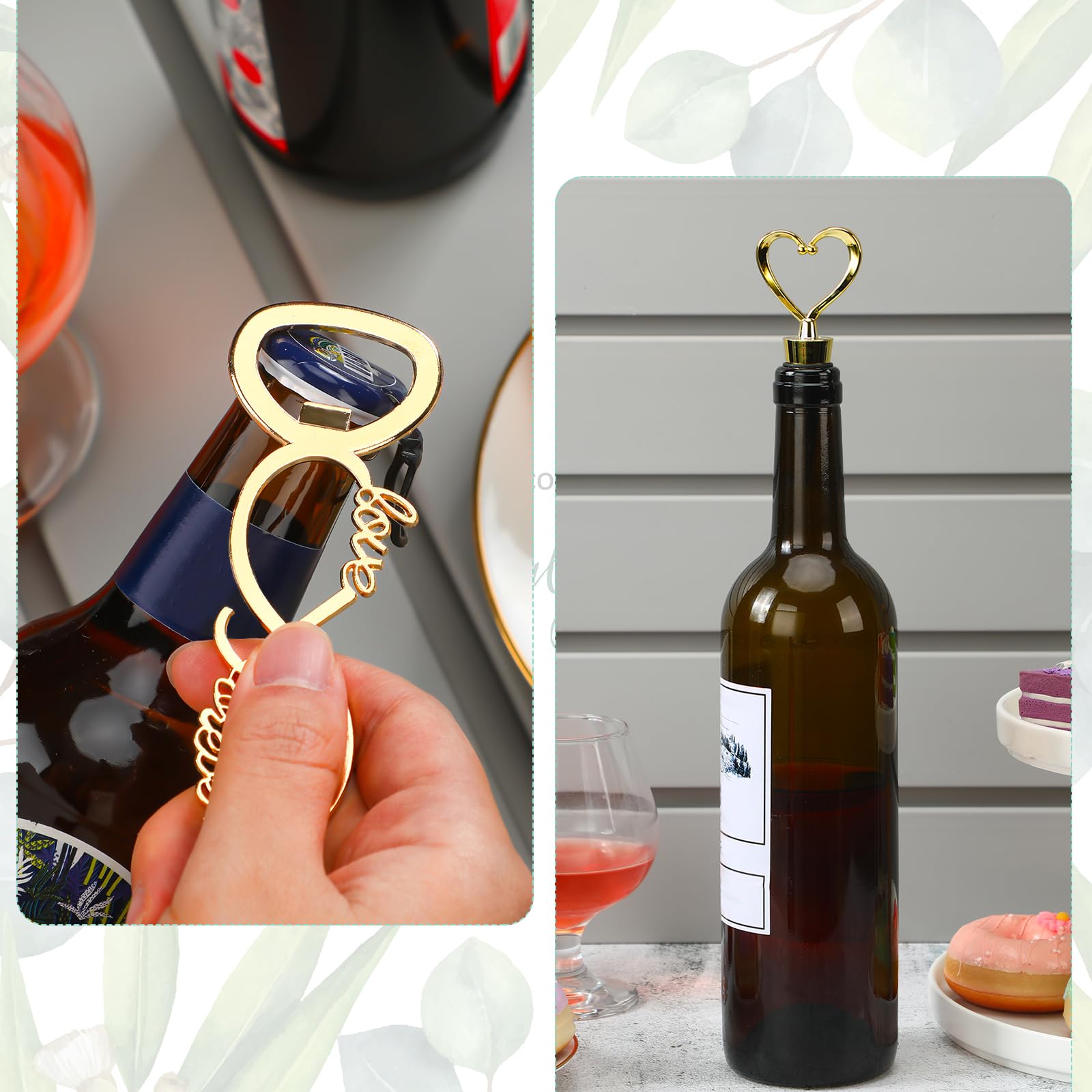 Tanlade 60 Stück Hochzeits-Partygeschenke für Gäste, Weinstopfen und Öffner, Liebes-Set, Love Forever, Brautparty, Gastgeschenke mit 100 Etiketten, 60 Netzbeutel für Hochzeit, Party, Souvenir,