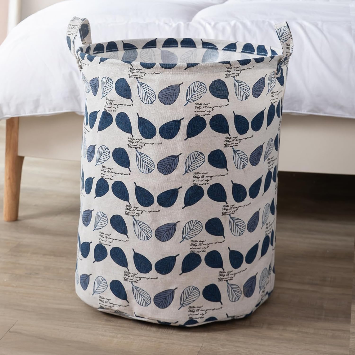 HOKIPO Folding Laundry Basket For Clothes, Round Collapsible Storage Basket, 42-Ltr (AR1740)(Cotton, Leaves), 46 Cm X 34 Cm,Multicolor