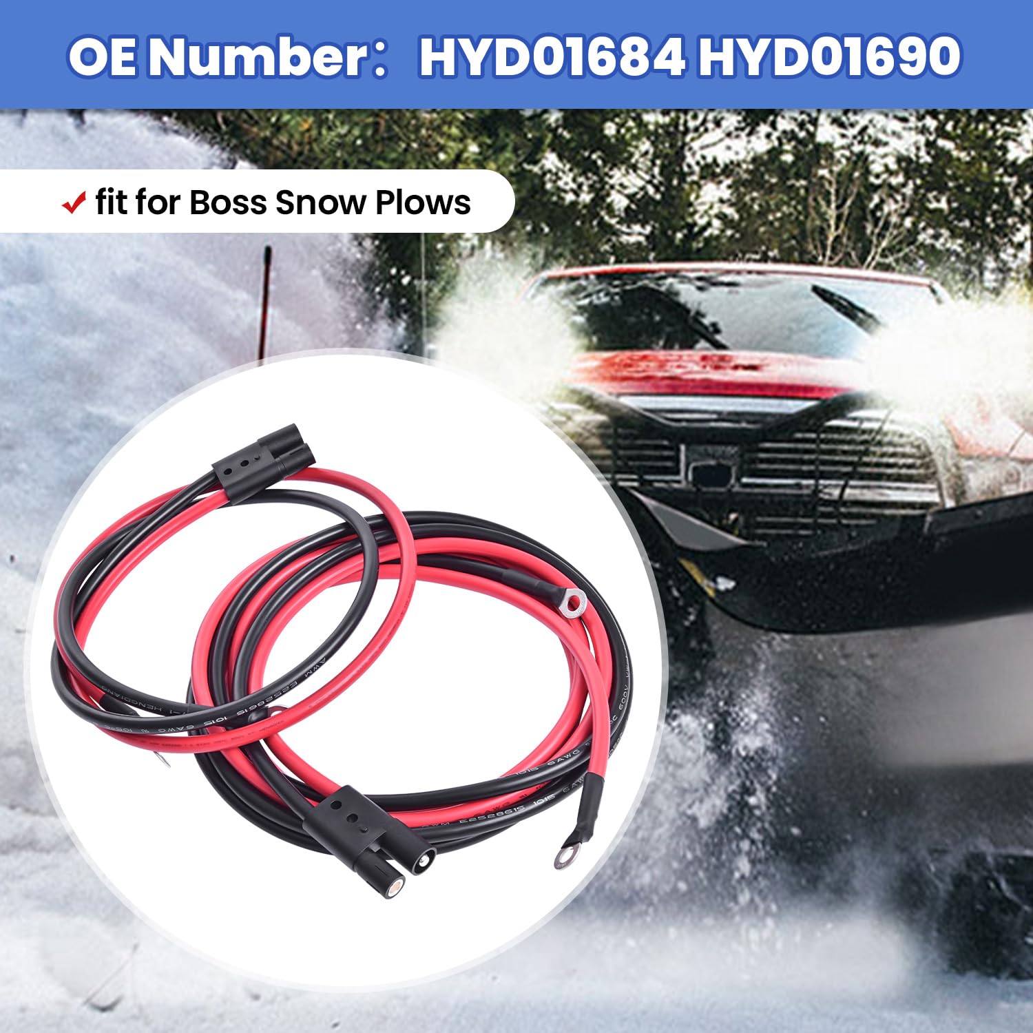 Snow Plow Electrical Repair BOSS Snow Plow Power Ground Cable - Truck & Plow Side Harness Kit | Replaces HYD01684 & HYD01690 Power Ground Cable Repair Kit