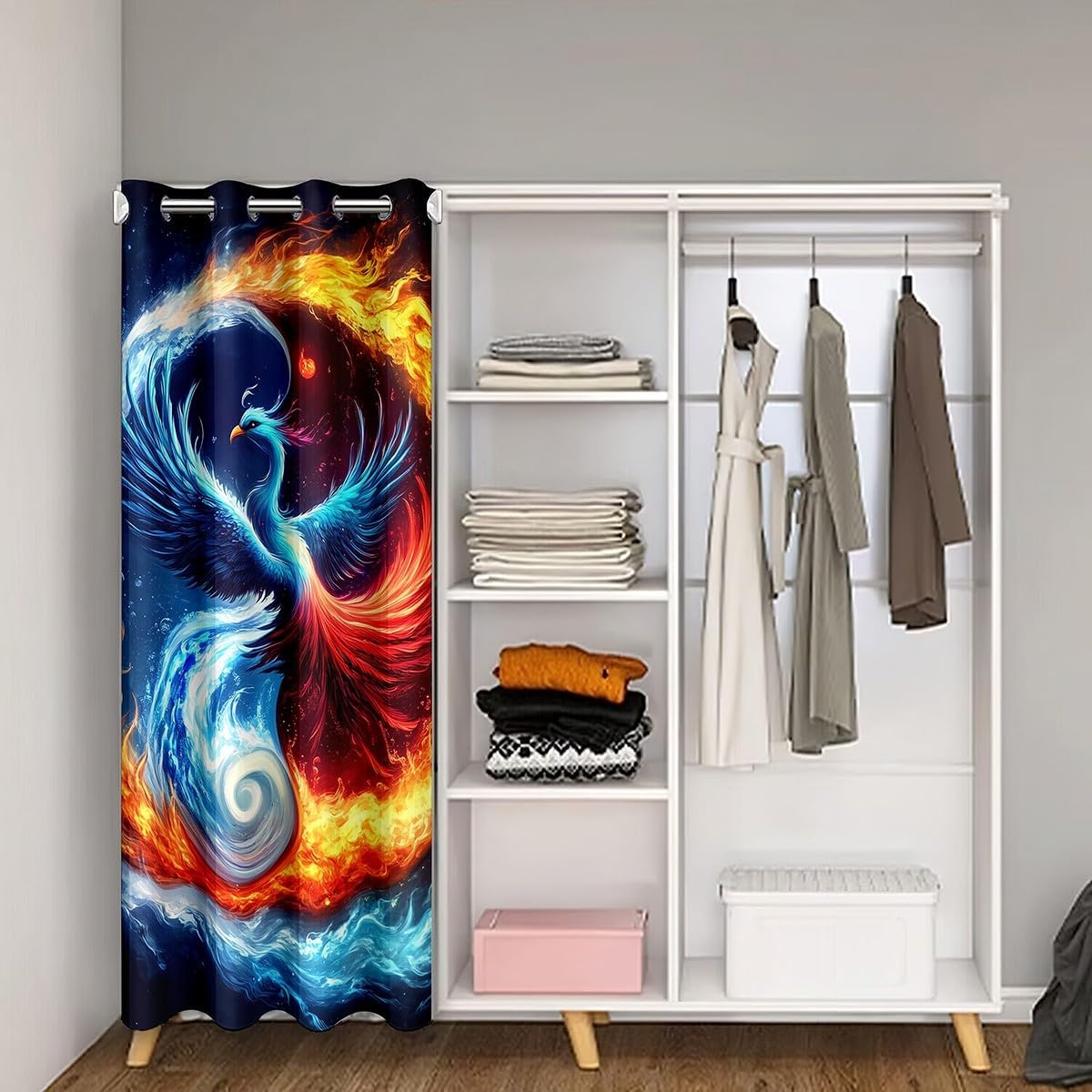 Phoenix Door Curtain Traditional Chinese Style Blackout Curtain Ice Fire Burning Flame Doorway Curtain for Kids Teens Adults Magical Privacy Door Drape 1 Panel 42" W X 84" L