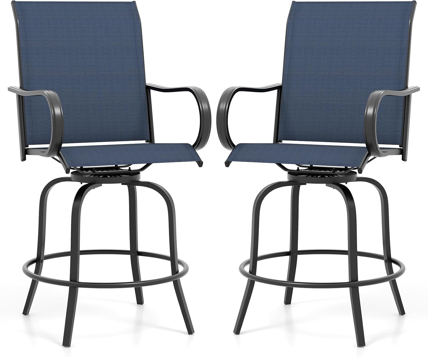 Giantex Set of 2 Swivel Outdoor Bar Stools, All-Weather Bar Height Patio Chairs, 330LBS Capacity, 360 Rotating Outside Bar Chairs with High Back Armrests, for Porch Yard Lawn Garden Pool (Navy)