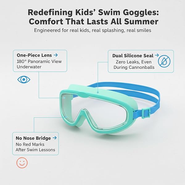 2 Pcs Lunettes de Natation à Grand Cadre pour Enfants, Masques Anti-Buée à Vision Claire, Protection UV, Réglage Rapide, Joint en Silicone, Lunettes Unisexes pour Enfants et Adolescents de 3 à 14 - 2