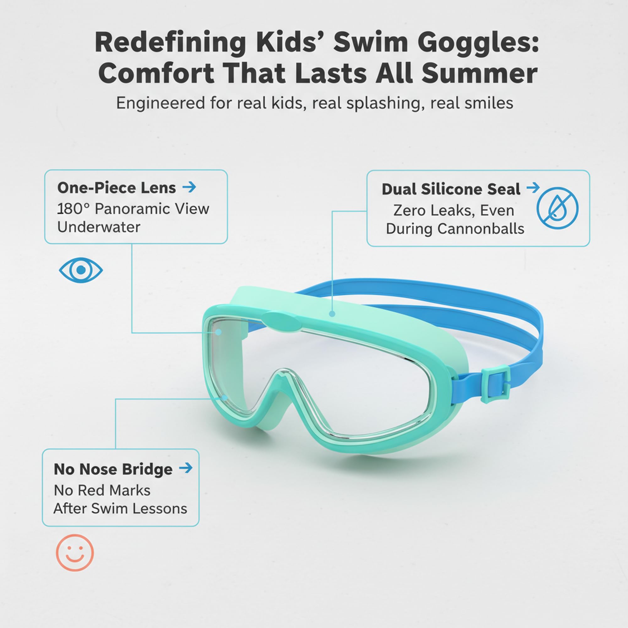 Lunettes de Natation Enfants Grand Cadre Anti-Buée Protection UV Réglage Rapide Silicone Unisexes 3-14 Ans
