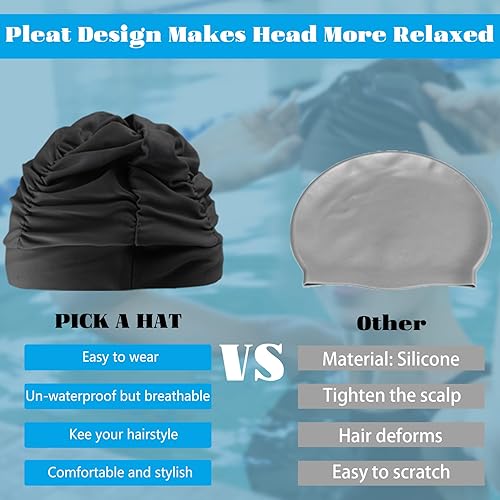 Vista 3 de Swim Caps for Women Swimming,1 Pcs Fabric Nylon Cloth Swim Cap, Comfort Pleated Swimming Cap for Long Hair, Not Waterproof Elastic Bathing Caps