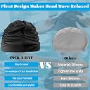 PICK A HAT Swim Caps for Women Swimming,Colorful Printed Swimming Cap for Long Hair Large Nylon Cloth Not Waterproof Pleated Elastic Bathing Caps for Thick Curly Hair(1-Bright Black) gallery image