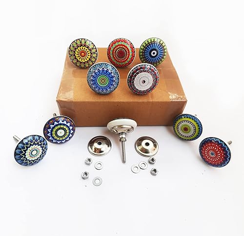 Miniatura 2 de Royal Kraft Pomos de cerámica pintados a mano vintage para armario de cocina, puerta y cajón, armario, armario (10 diseños x 2 piezas  20 perillas)