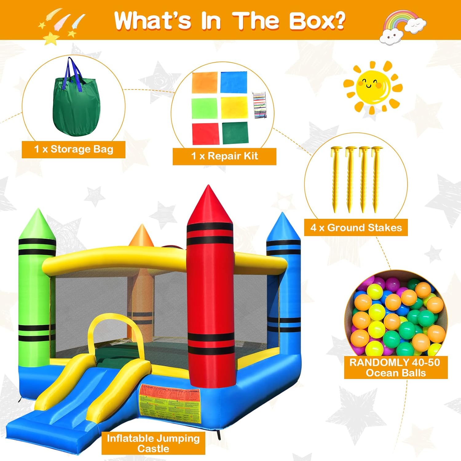 OLAKIDS Castillo inflable para saltar con temática de crayón con ...