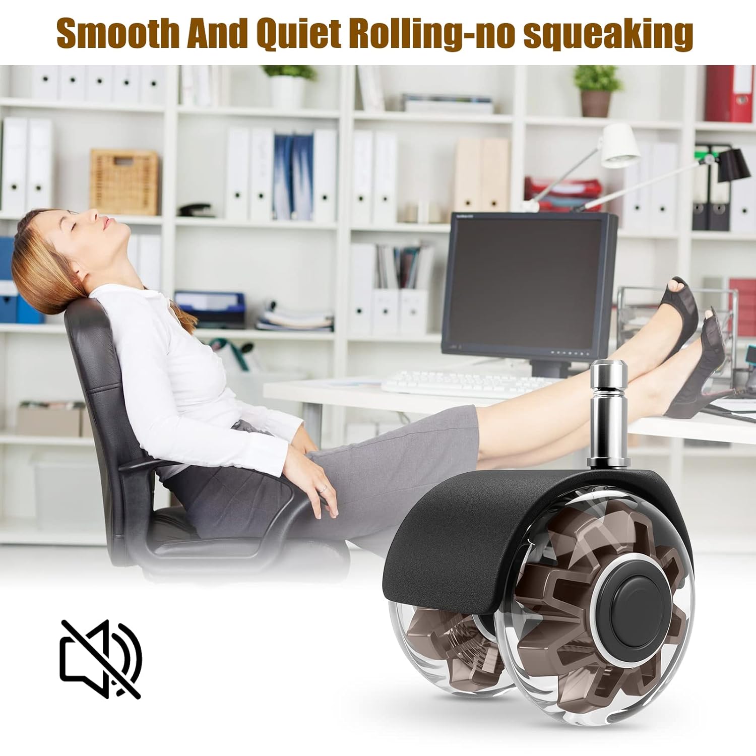 Office Chair Caster Wheels (Set of 5),Heavy-Duty Chair Wheels Support 2200lbs,Mute Rubber Chair Casters for Hardwood Floors and Carpet,2 Inch Universal Fit (Brown)