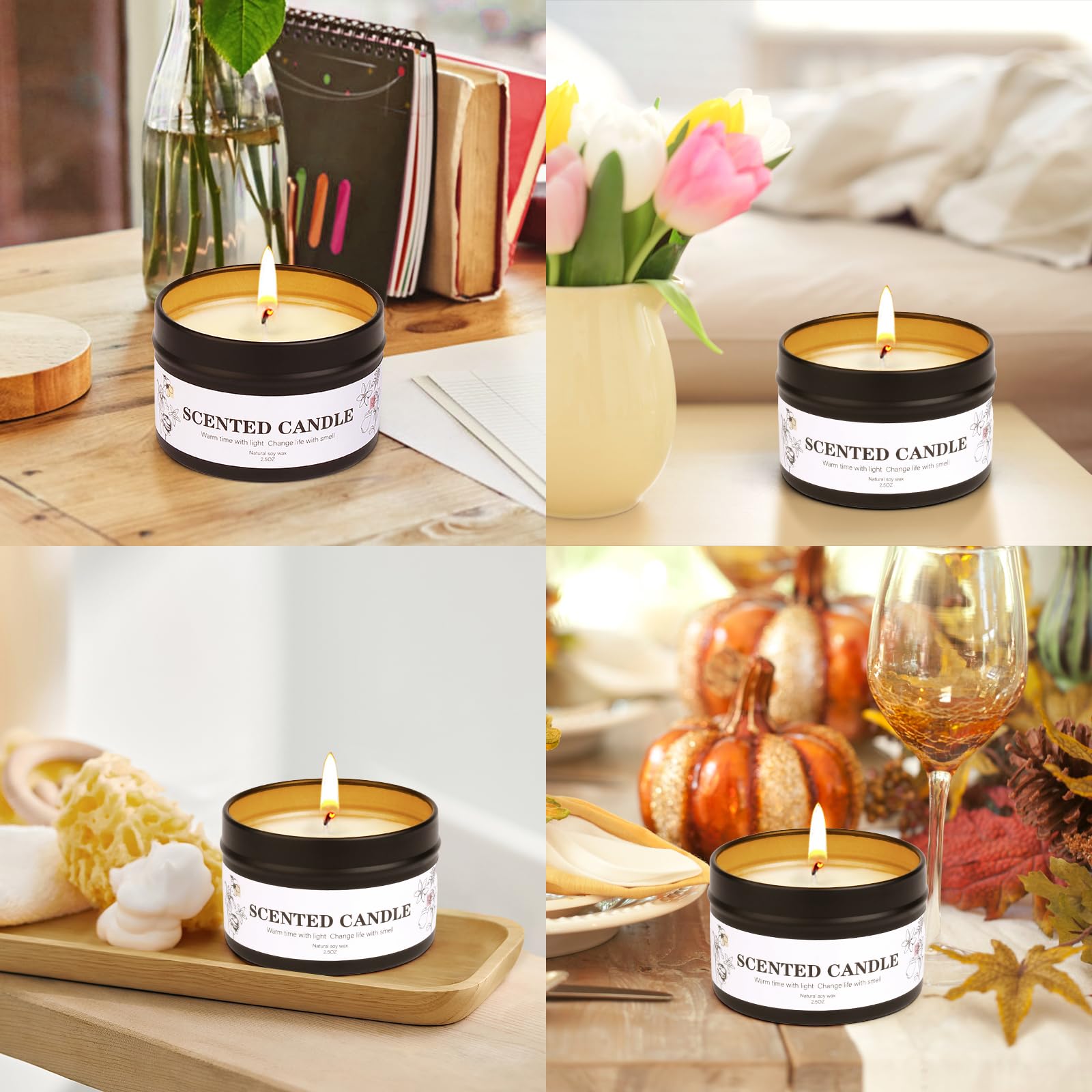 Lot De 4 Bougies Piliers Parfumées Rustiques - 50 Heures De Combustion - Cadeau Pour Femme