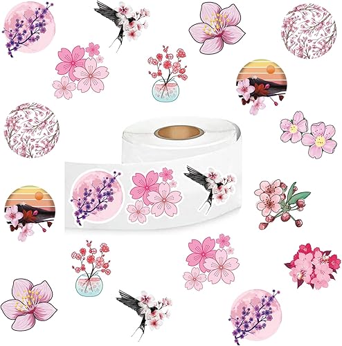 500 etiquetas autoadhesivas de sello redondo estético de flor de cerezo para decoración de fiesta de Halloween, sobres de álbumes de recortes,