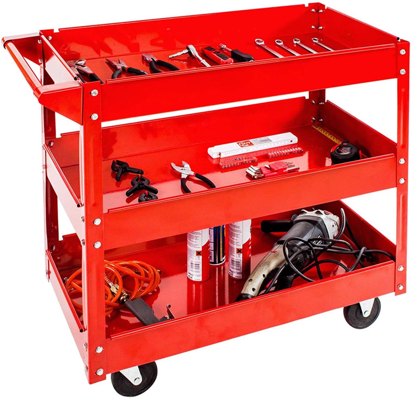 3-Level Garage Storage Tool Cart, Heavy Duty Workshop Wheel Parts and Trolley Cabinet Cart Tool