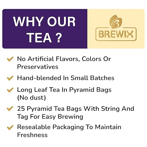 Vista 30 de BREWIX Bolsas de té de albahaca sagrada (15 bolsas de té piramidales) Camiseta con hojas de tulsi y manzanilla Sin cafeína, té de hierbas