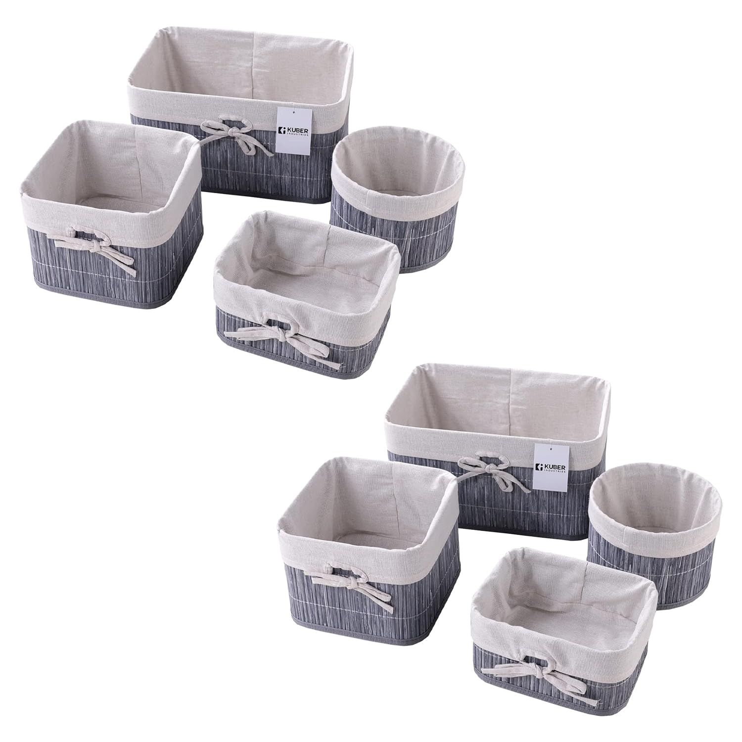Kuber Industries Pack of 8 Bamboo Storage Basket With Liner|Fodable Storage Organizer|Box For Cloth, Toiletry, Bathroom|Capacity 12.9L, 6L, 3L, 3.3L|GREY|-image-10
