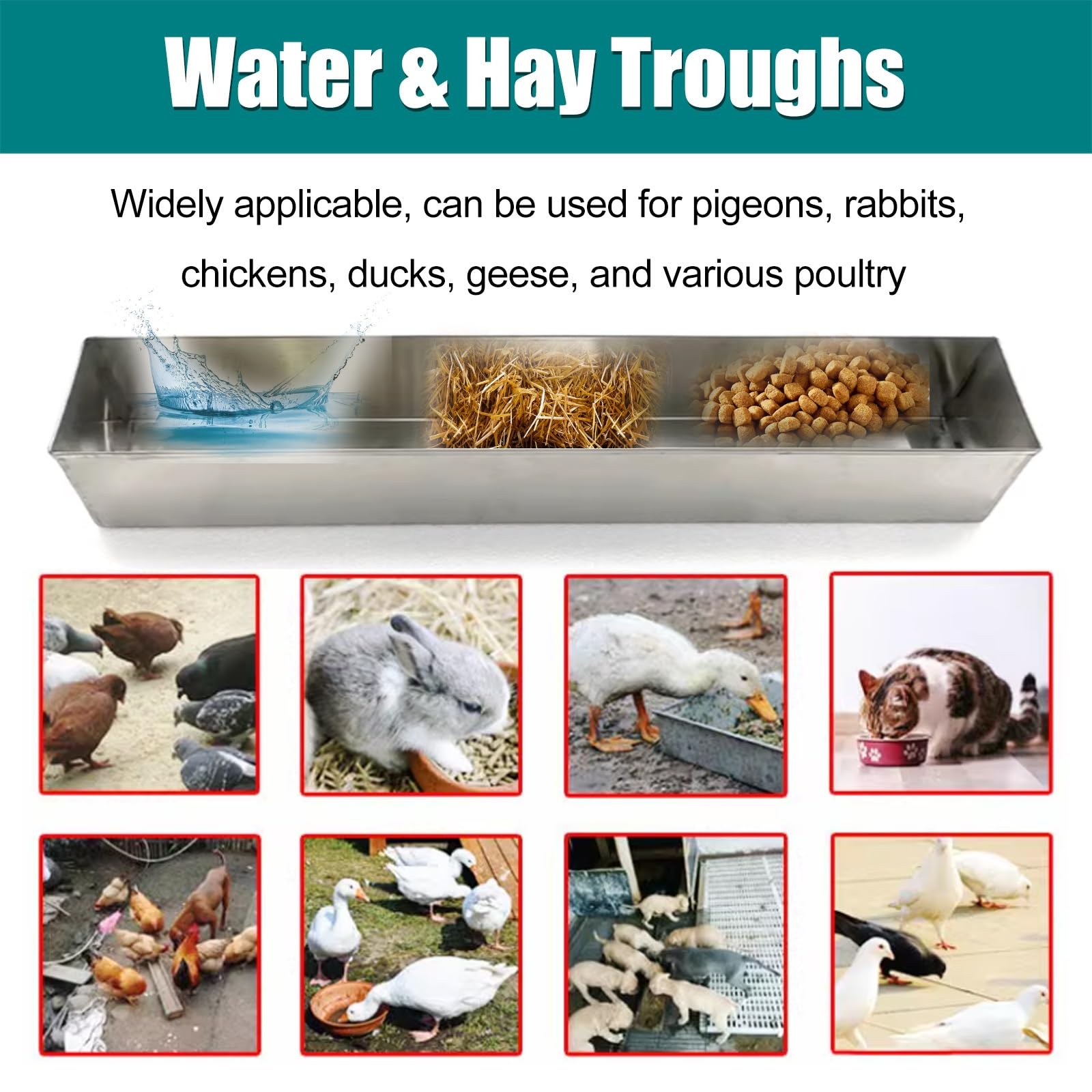SRNSAEB Comedero para Ganado Bebedero para Animales al Aire Libre 20 40 60 80 100 CM, comedero de heno para Palomas, Pollos, Patos, Gansos, Conejos, System de comedero(H 7cm(2 3/4"),L 80cm (31 1/2"))