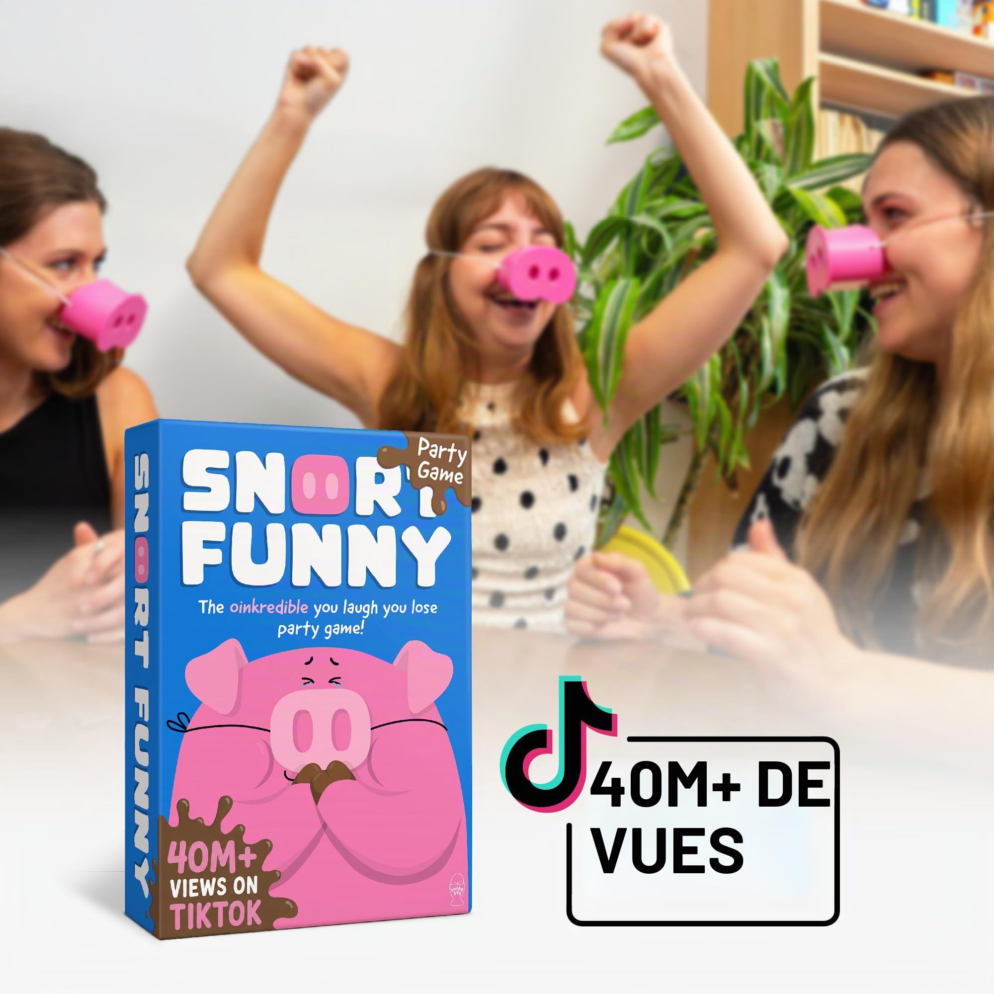 Snort Funny – El Increíble Te Ríes Te Pierdes Juego de Fiesta, Juegos Familiares Para Niños y Adultos Con 150 Tarjetas de Desafío, 5 Focicos de Cerdo y Fichas de Lodo, Juegos Divertidos Para Amigos y