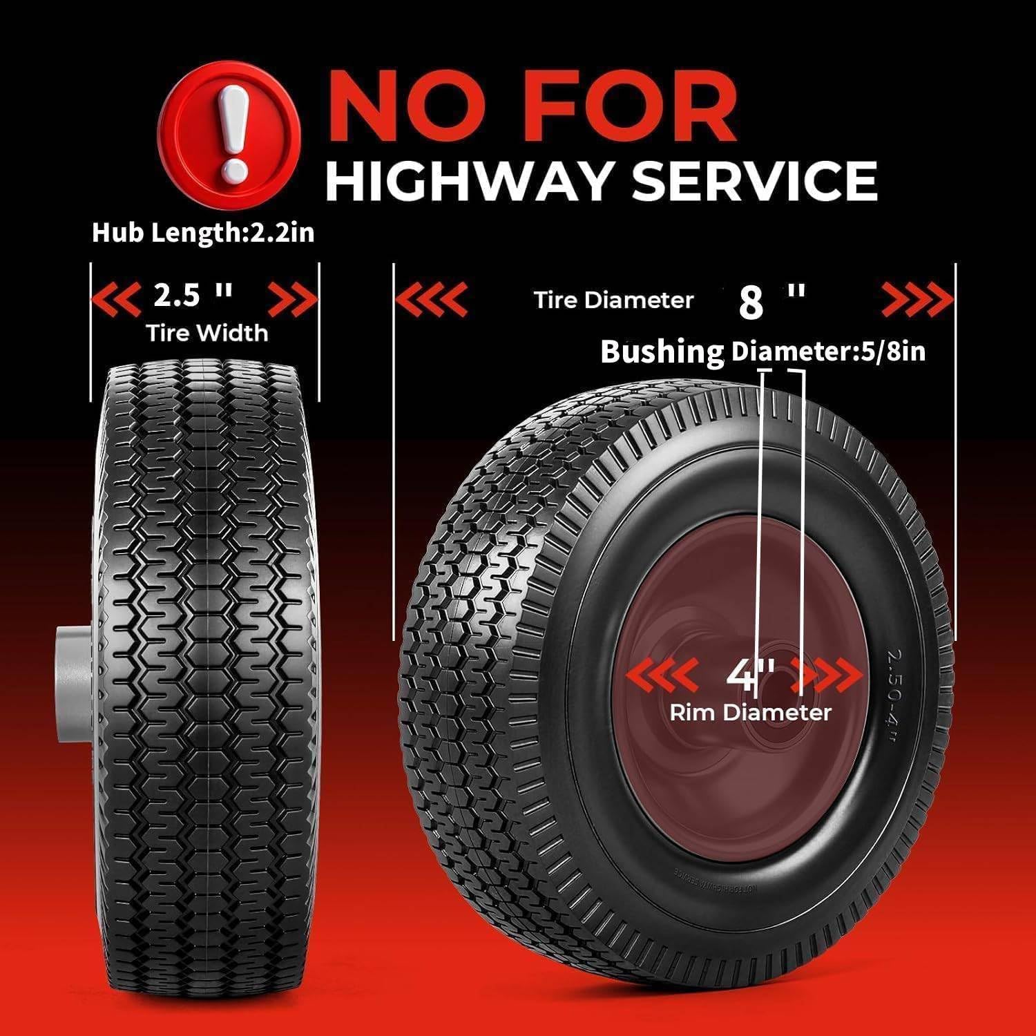 2PCS 2.50-4" Tire and Wheel Assembly,2.50x4 Lawn Mower Tires with Rim for Zero Turn Lawn Riding Mower Golf Carts,5/8" Bushing,2.2" Offset Hub,Tubeless
