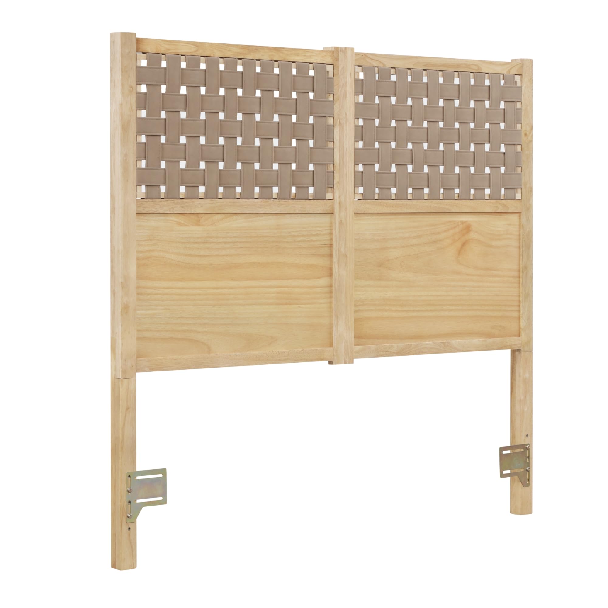 Nathan James Evelyn Scandinavian Brushed Finish and Faux Leather Weave Headboard, Queen, Natural Brown Wood