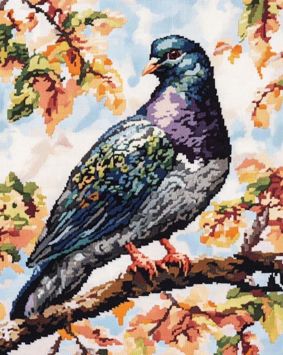 WallustrioaW Stamped Cross Stitch Kits for Adults,Animal Pigeon,11CT Cross-Stitch for Home Wall Decor DIY Embroidery Kit Needlework Crafts,40x50cm