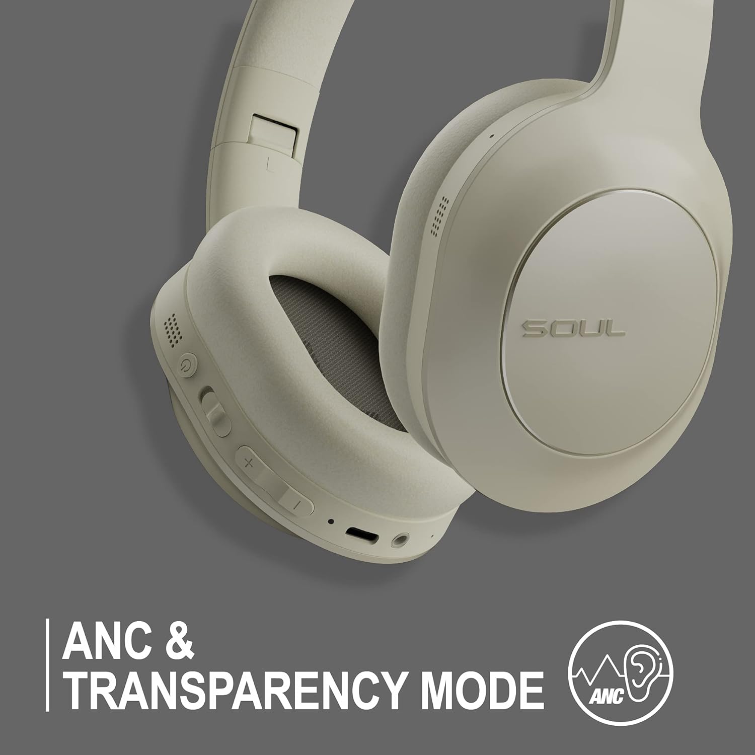 New Soul Emotion Max - Active Noise Cancelling Wireless Over-Ear Headphones with Multipoint Connection, Beige