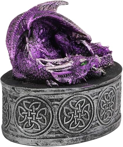 Miniatura 3 de Ebros Gift Joyero ovalado decorativo de dragón morado durmiente con nudos celtas de 5 pulgadas de ancho medieval renacentista alado, alquimia