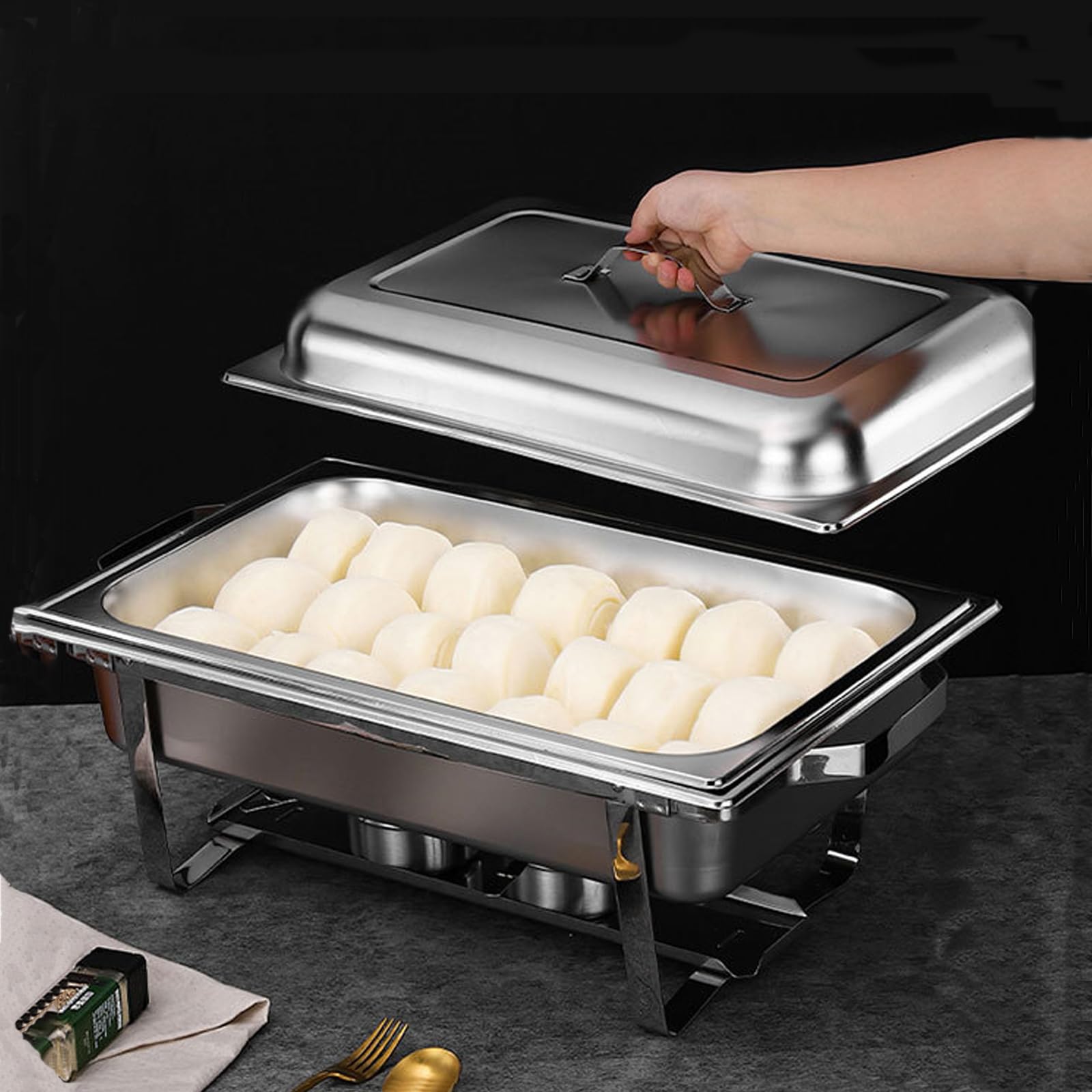 Calentador de Alimentos Bufé, Servidor de Calentador Buffet | Chafing Dish de Acero Inoxidable para Buffet con Pinzas y Cucharas para Fiestas, Catering, Banquetes