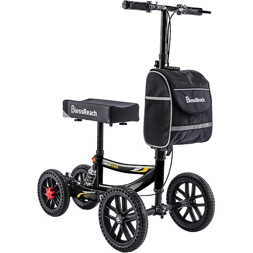 Knee Scooter, 350lbs Capacity, 13" Big PU Seat, Disc Brake Knee Walker, All Terrain Foldable Knee Scooter Walker with Bag for Foot Injuries Compact Crutches Alternative (Black)