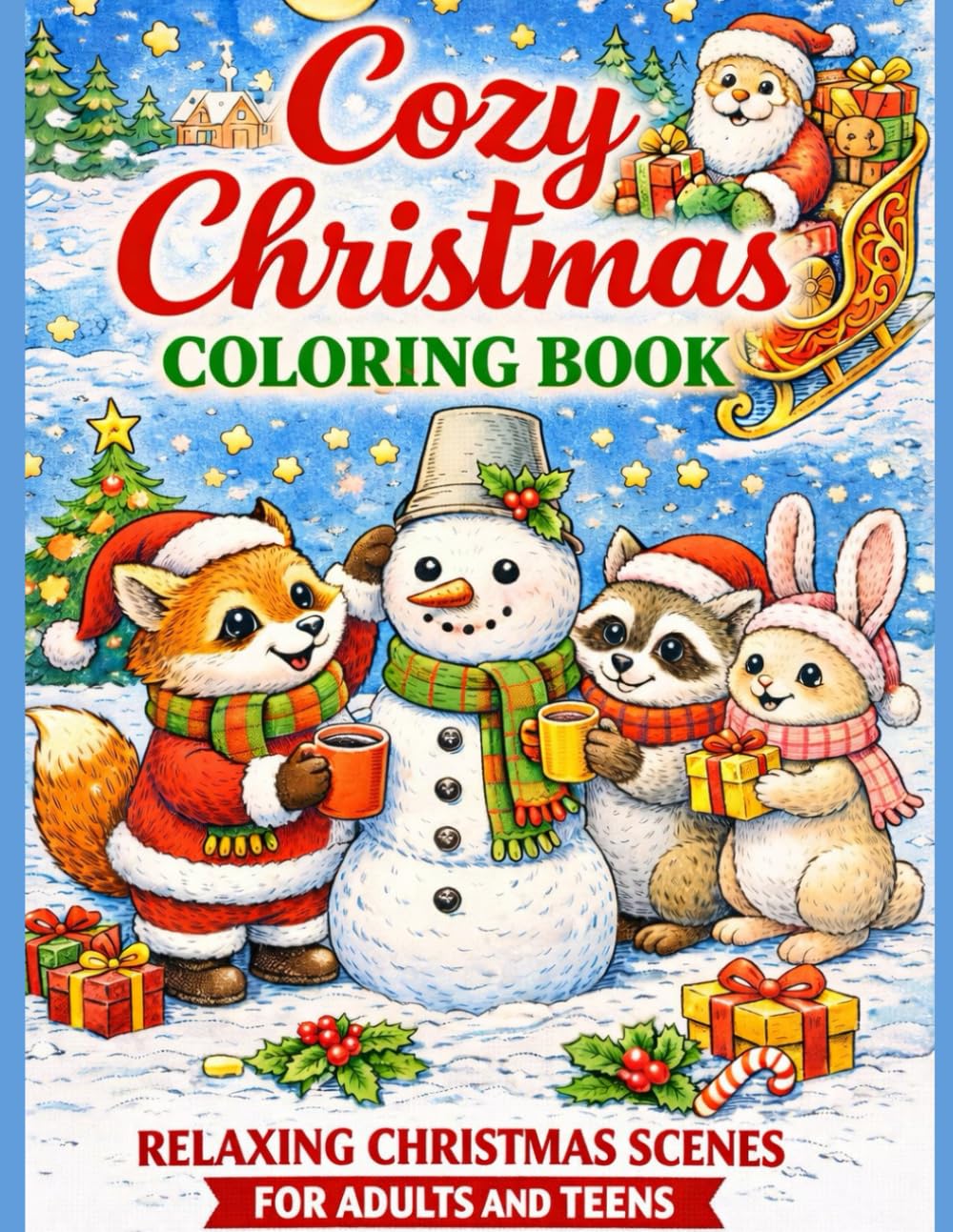 cozy christmas coloring book: Relaxing Christmas Scenes for Adults and Teens
