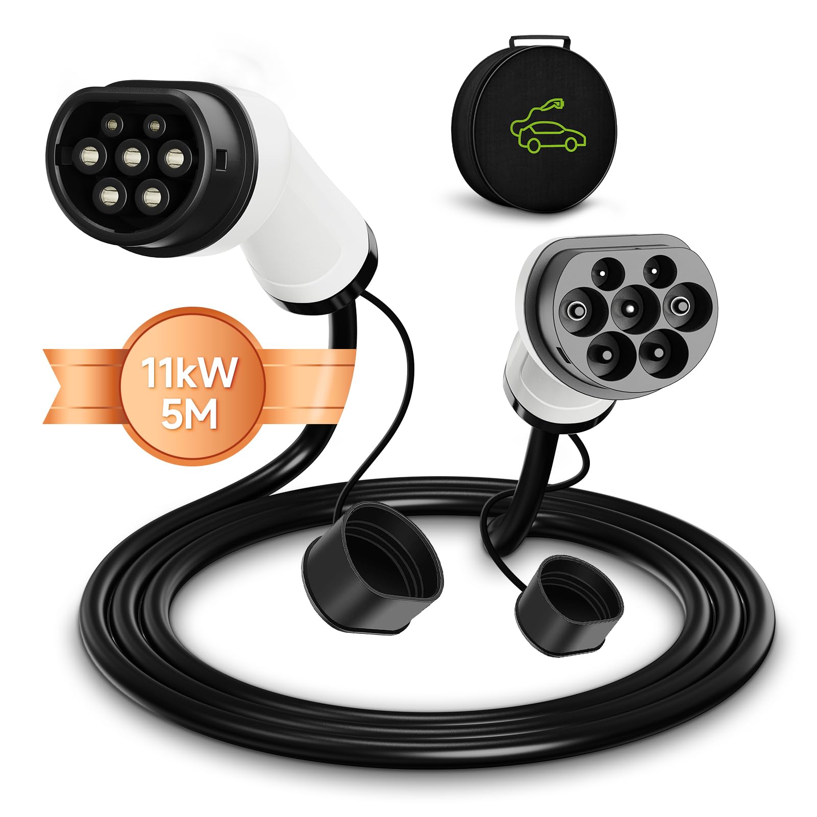 Cable de Carga Coche Electrico Tipo 2, 11kW | 16A | Trifásico | 5M, Cable de Carga EV Tipo 2, Cable de Carga para Vehículos Eléctricos e Híbridos Enchufables de Tipo 2 a Tipo 2, con Bolsa