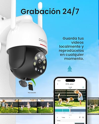 Miniatura 8 de DEKCO - Cámara de seguridad 2K de domo para exteriores, con WiFi visión 360° panorámica/inclinada, 3MP detección de movimiento y sirena, audio de 2