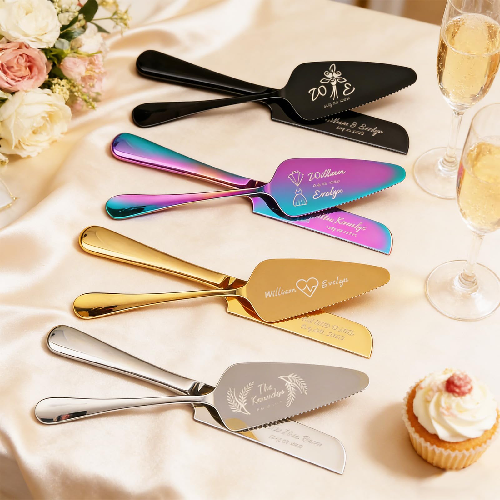 Couteau et Pelle à Gâteau de Mariage Personnalisé – Ensemble Couvert Témoin en Acier Inoxydable avec Gravure Originale – Idéal pour Anniversaire, Da (Noir)