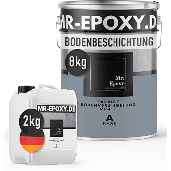 Mr. Epoxy Epoxy Resin Floor Coating (10 kg, RAL 7001 Silver Grey) - 2K Concrete Paint for Garages, Basements & Workshop Floor