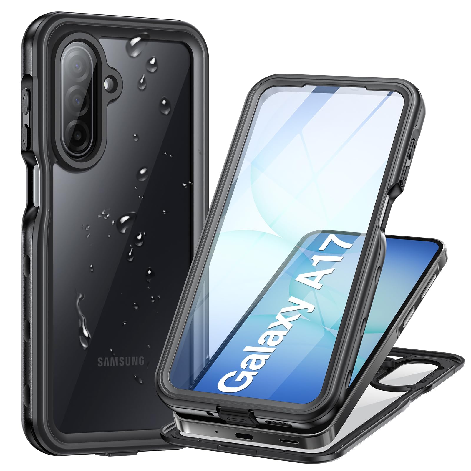 Cover per Samsung Galaxy A17 4G/5G Impermeabile, IP68 Waterproof e 360° Protezione Custodia Subacquea Antiurto Rugged Full Body Copertura con Protezione dello Schermo per Samsung A17, Nero