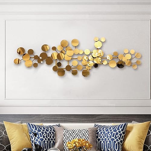 Miniatura 4 de YUDACHU Arte de pared de metal dorado para sala de estar, decoración moderna geométrica de pared de 59 x 19.6 pulgadas, grandes detalles de pared 3D