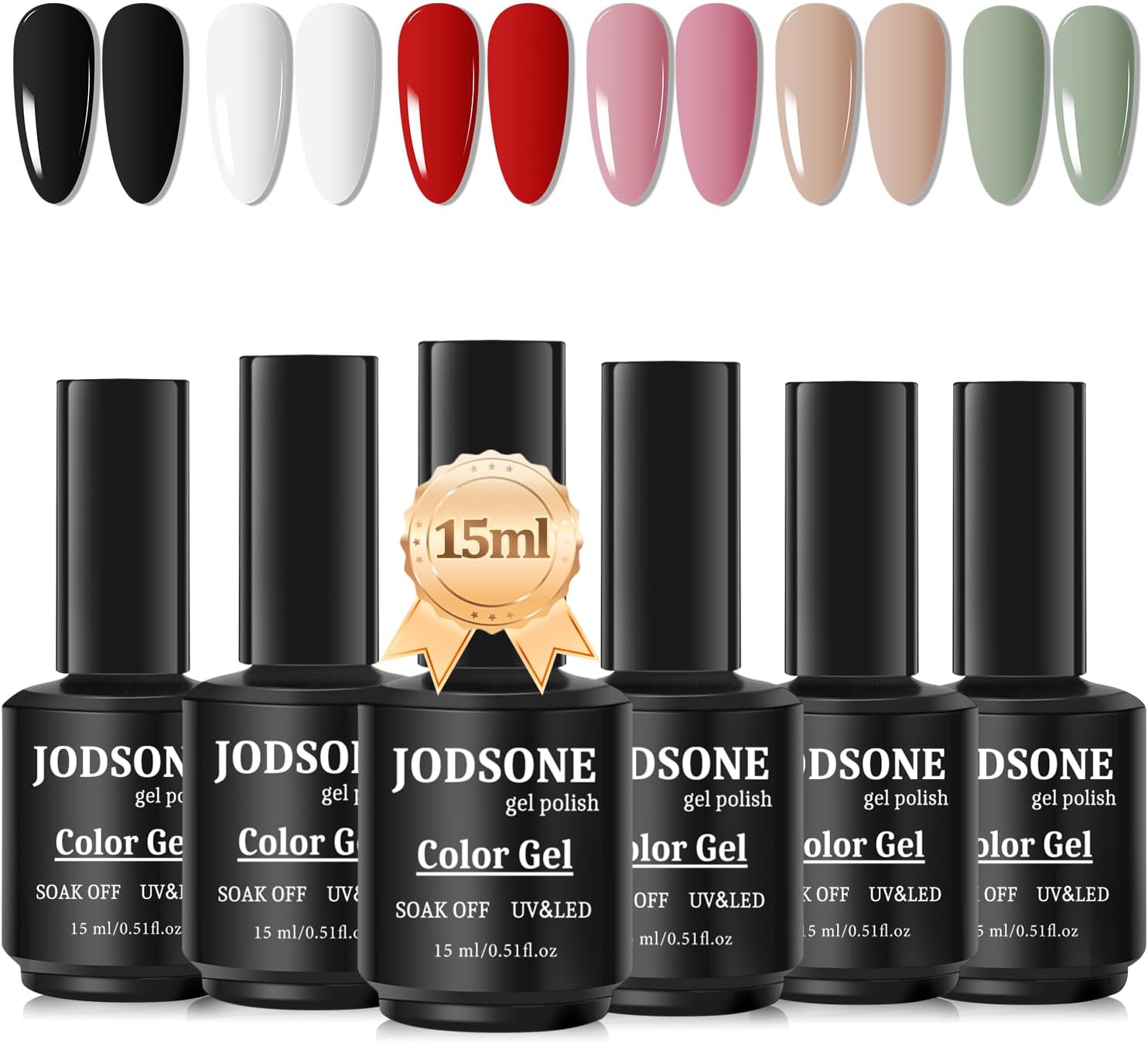 JODSONE 15ML Large Capacity 6 Bottles of Color Gel Nail Polish Kit Art Creation Beginner Mouse Tail Green High Saturation Suitable For Summer Gel Polish