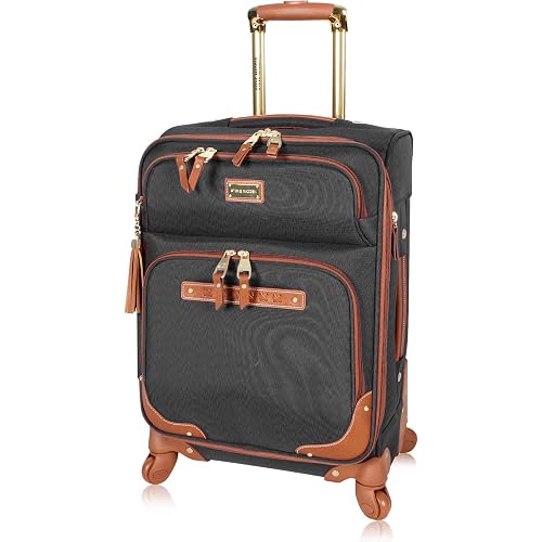 Steve Madden Designer Luggage Collection - Lightweight Softside Expandable Suitcase for Men & Women - Durable 20 Inch Carry On Bag with 4-Rolling Spinner Wheels (20in, Global Black)