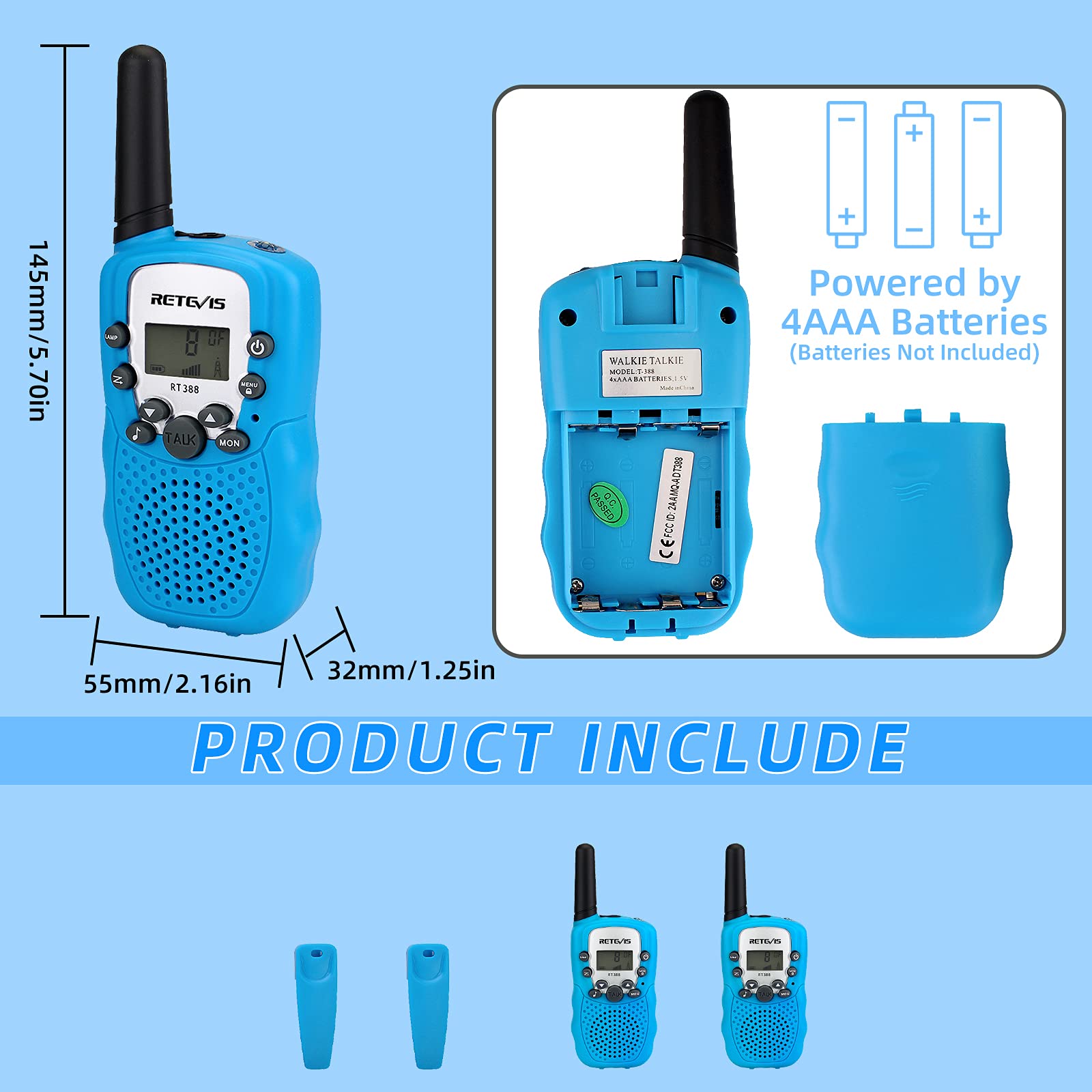 Retevis RT388 Longue Portée Talkie Walkie Enfant, 8CH Lampe de Poche VOX pour Garçons et Filles, 3-12 Ans Enfants Jouets,Cadeaux d'anniversaire pour Activités (1 Paire, Bleu Rose)
