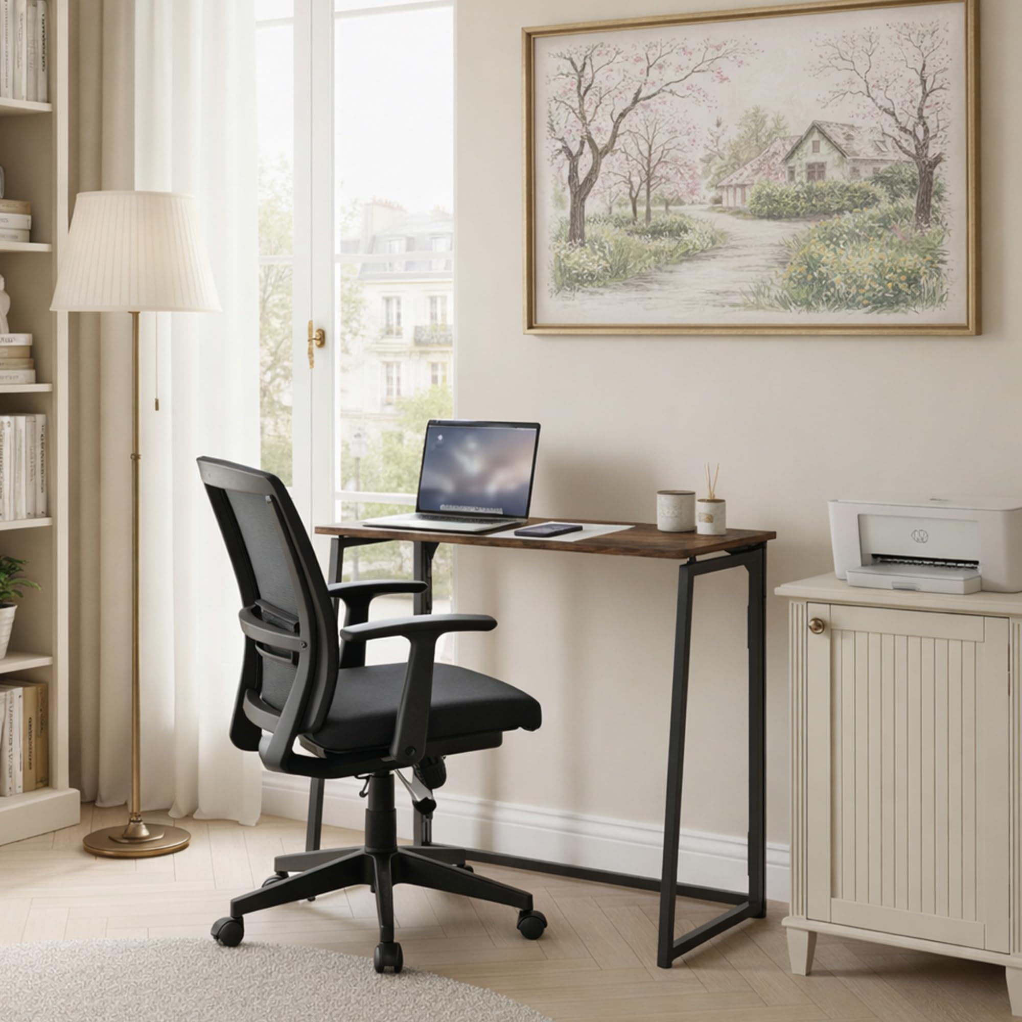 1 Pièce Mini Bureau Pliable Escamotable 80CM de Large Petite Table Pliante Interieur de Bureau Pliable Chambre établi Pliant pour Domicile/Chambre/Salon(Marron Vintage)