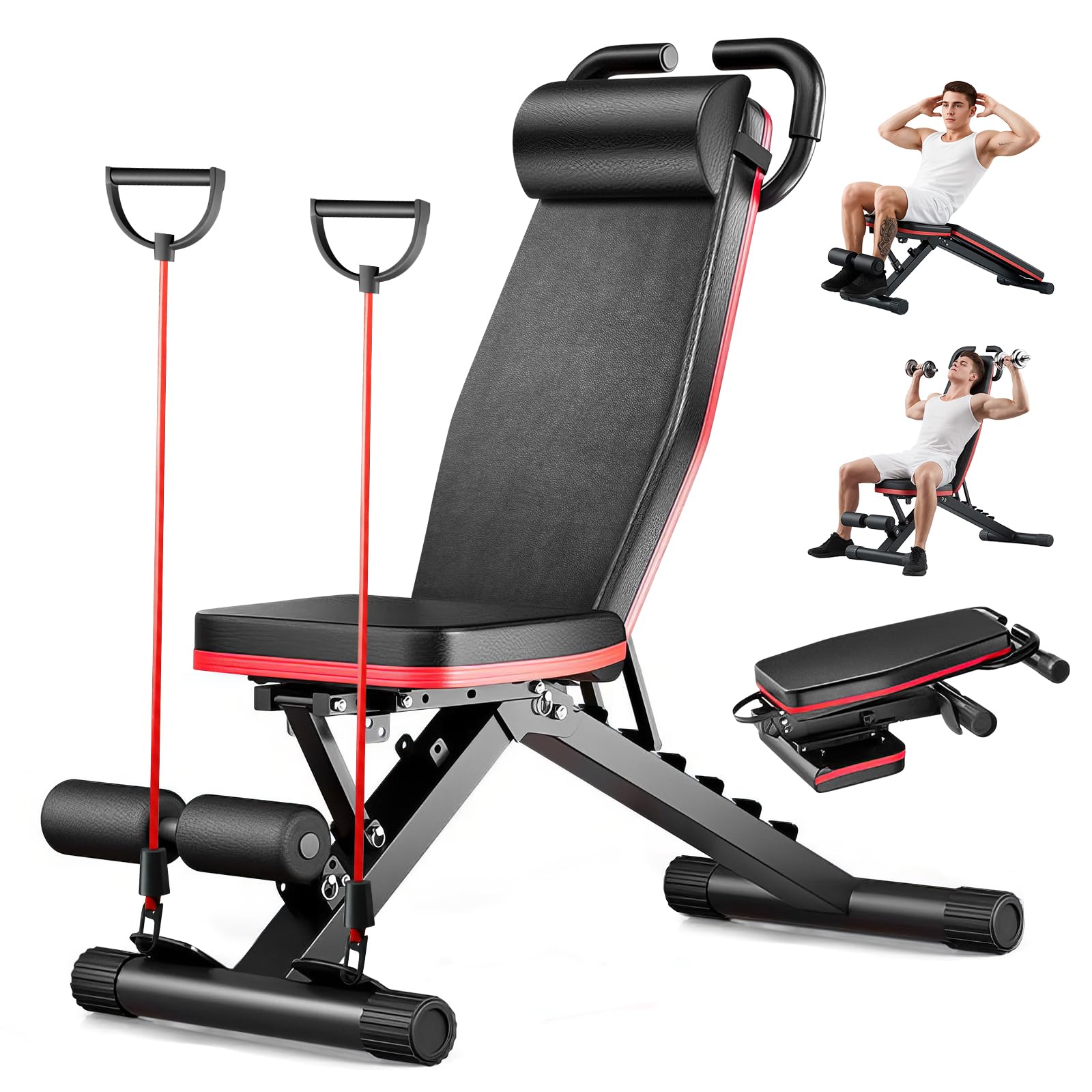 Foldable Weight Bench 453KG, 14 in 1 Adjustable Dumbbell Bench Press for Home Gym, Multi-Functional Sit Up Bench with Back Extension, Strength Training Exercise Bench for Full Body Workout
