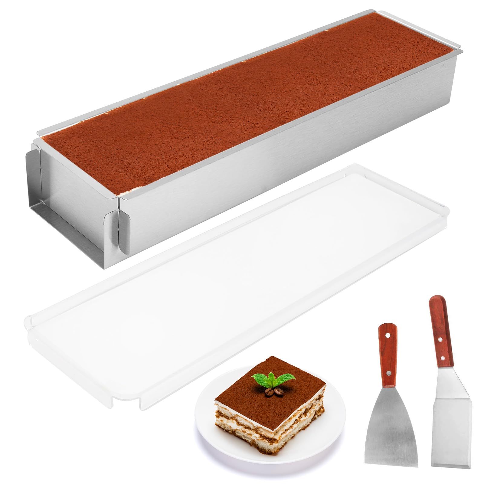 Gohytal Moule à gâteau rectangulaire avec couvercle en acrylique, réglable, en alliage d'aluminium, avec 2 spatules pour la préparation de gâteaux, toasts, pains
