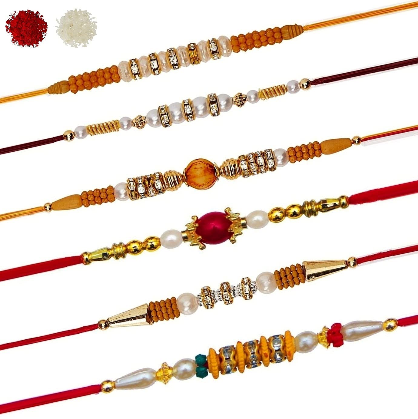 LYONIC Kundan Gold Plated Rakhi for Brother/bhaiya bhabhi (Set of 6) red color (B08CHGMK1L) Amazon Price History, Amazon Price Tracker