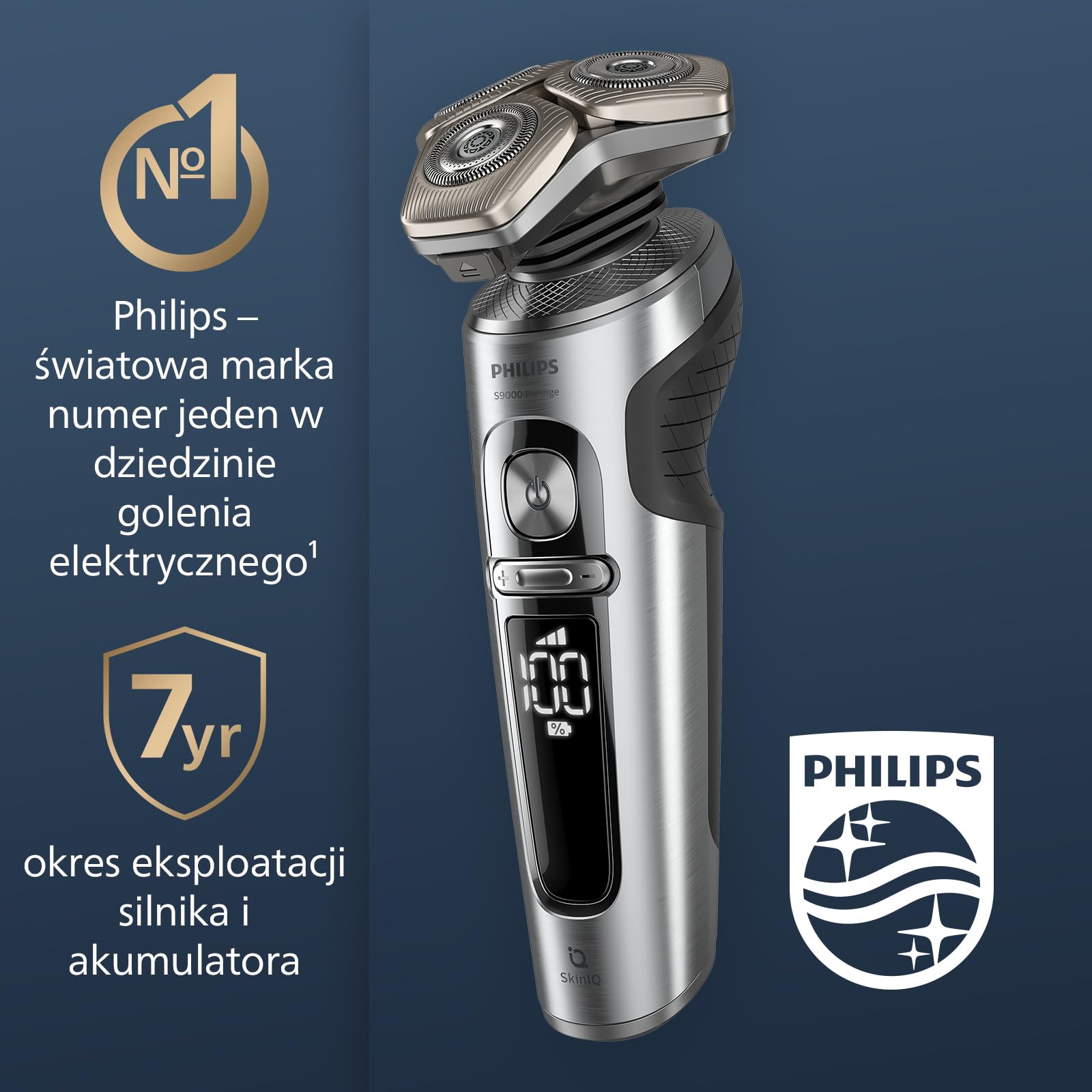 Philips Shaver S9000 Prestige, golarka elektryczna na mokro i sucho, złota, technologią SkinIQ, etui premium, podkładka ładująca Qi, precyzyjny trymer, trymer do nosa i stacja czyszcząca, SP9882/36