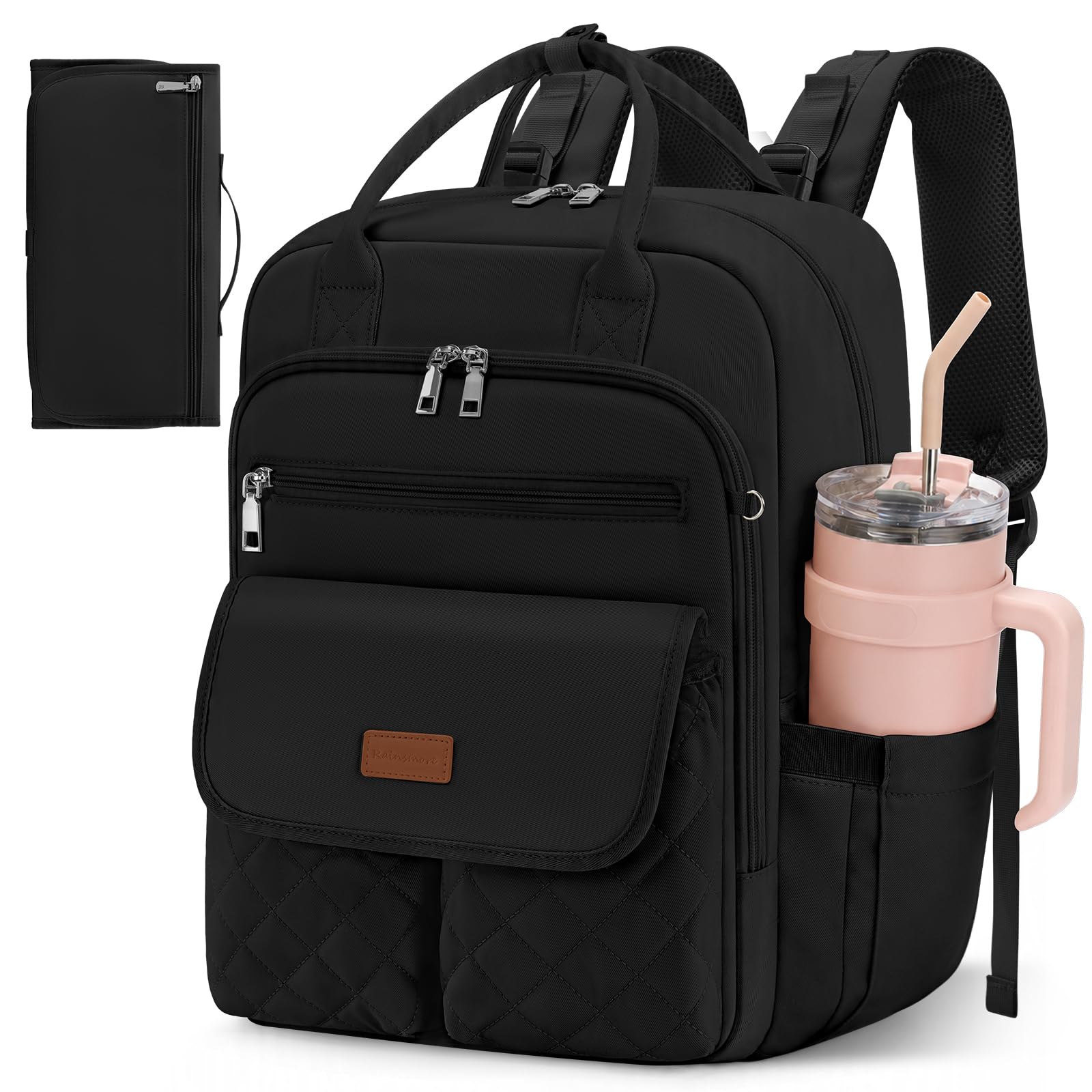 RAINSMORE Zaino Mamma Zaino Fasciatoio Impermeabile con 15 Pratiche Tasche